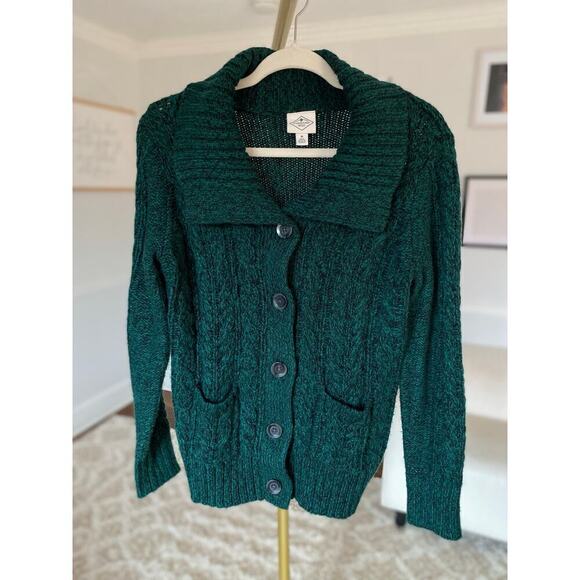 St John’s Bay Button Up Cardigan Green Cable Knit Cozy Cottagecore Granola Lagen - Picture 2 of 7
